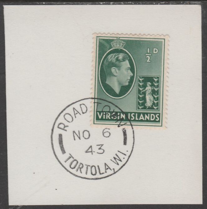 British Virgin islands 1938-47 KG6 Badge of Colony 1/2d green on piece with full strike of Madame Joseph forged postmark type 434, stamps on , stamps on  kg6 , stamps on forgery, stamps on 