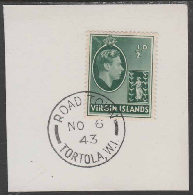 British Virgin islands 1938-47 KG6 Badge of Colony 1/2d green on piece with full strike of Madame Joseph forged postmark type 434, stamps on , stamps on  stamps on , stamps on  stamps on  kg6 , stamps on  stamps on forgery, stamps on  stamps on 