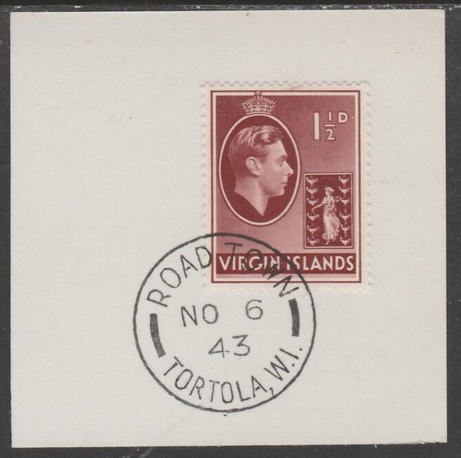 British Virgin islands 1938-47 KG6 Badge of Colony 1.5d red-brown on piece with full strike of Madame Joseph forged postmark type 434, stamps on , stamps on  stamps on , stamps on  stamps on  kg6 , stamps on  stamps on forgery, stamps on  stamps on 