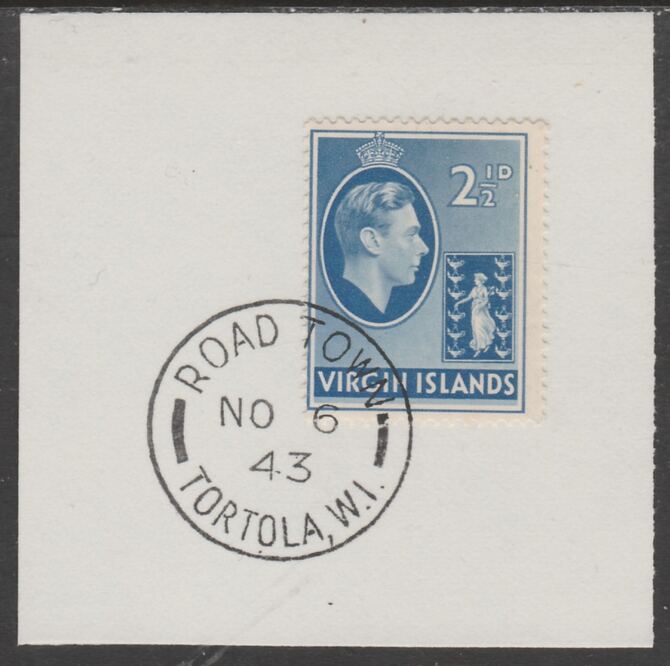 British Virgin islands 1938-47 KG6 Badge of Colony 2.5d ultramarine on piece with full strike of Madame Joseph forged postmark type 434, stamps on , stamps on  kg6 , stamps on forgery, stamps on 