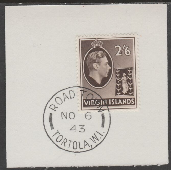 British Virgin islands 1938-47 KG6 Badge of Colony 2s6d sepia on piece with full strike of Madame Joseph forged postmark type 434, stamps on , stamps on  stamps on , stamps on  stamps on  kg6 , stamps on  stamps on forgery, stamps on  stamps on 