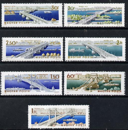 Hungary 1964 Elizabeth Bridge perf set of 7 unmounted mint, Mi 2071-77, stamps on , stamps on  stamps on bridges    civil engineering