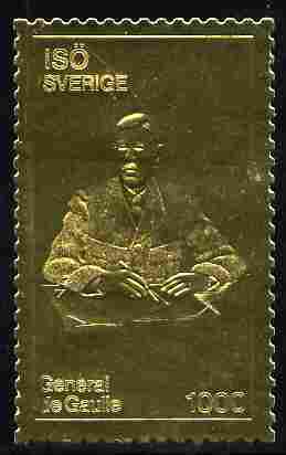 Iso - Sweden 1979 Charles de Gaulle 1000 value embossed in gold (perf) unmounted mint, stamps on , stamps on  stamps on personalities, stamps on  stamps on de gaulle, stamps on  stamps on constitutions, stamps on  stamps on  ww2 , stamps on  stamps on militaria