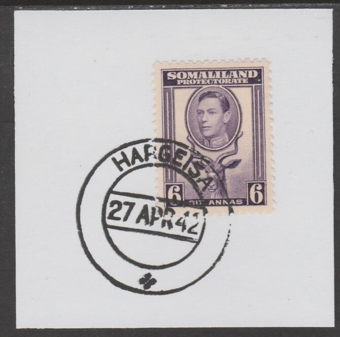 Somaliland 1938 KG6 Side Face 6a on piece cancelled with full strike of Madame Joseph forged postmark type 103, stamps on , stamps on  stamps on , stamps on  stamps on  kg6 , stamps on  stamps on forgeries, stamps on  stamps on kudu