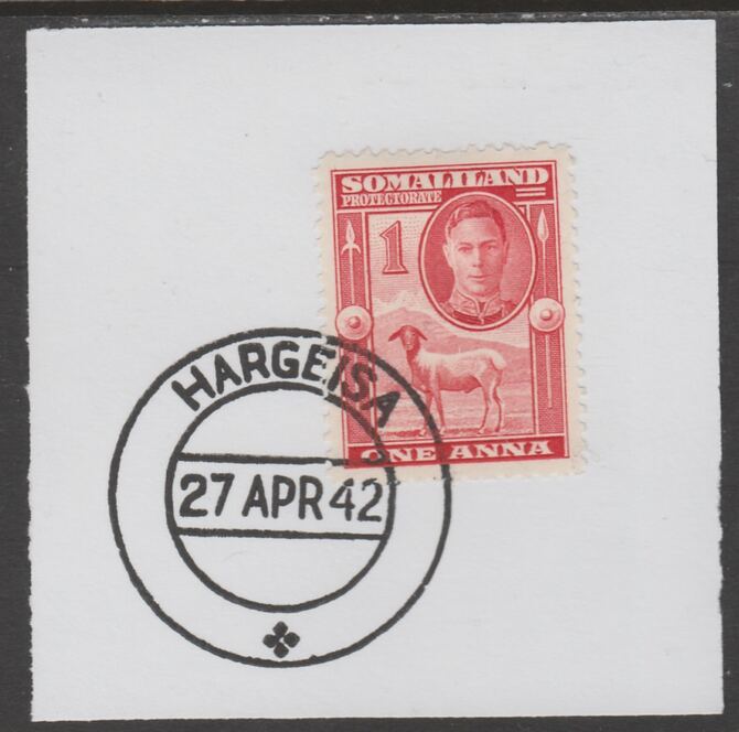 Somaliland 1942 KG6 Full Face 1a on piece cancelled with full strike of Madame Joseph forged postmark type 103, stamps on , stamps on  kg6 , stamps on forgeries, stamps on sheep, stamps on ovine