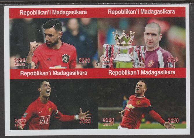 Madagascar 2020 Manchester United imperf sheetlet containing 4 values unmounted mint. Note this item is privately produced and is offered purely on its thematic appeal, stamps on , stamps on  stamps on football, stamps on  stamps on manchester