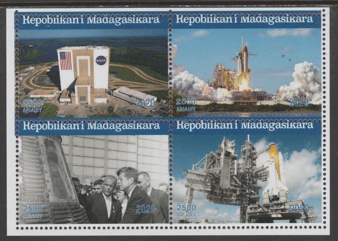 Madagascar 2020 Kennedy Space Centre perf sheetlet containing 4 values unmounted mint. Note this item is privately produced and is offered purely on its thematic appeal, stamps on , stamps on  stamps on nasa, stamps on  stamps on space, stamps on  stamps on kennedy, stamps on  stamps on shuttle
