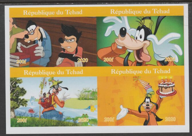 Chad 2020 Disneys Goofy imperf sheetlet containing 4 values unmounted mint. Note this item is privately produced and is offered purely on its thematic appeal, stamps on disney, stamps on goofy, stamps on cartoons