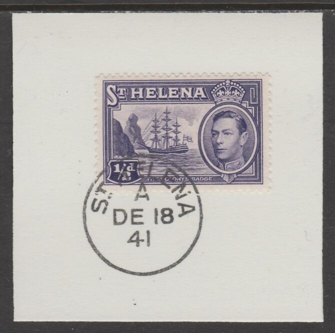 St Helena 1938 KG6 1/2d violet on piece cancelled with full strike of Madame Joseph forged postmark type 344, stamps on , stamps on  kg6 , stamps on forgeries