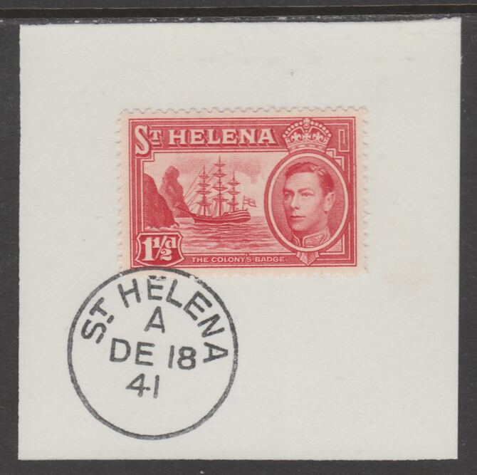 St Helena 1938 KG6 1.5d scarlet on piece cancelled with full strike of Madame Joseph forged postmark type 344, stamps on , stamps on  stamps on , stamps on  stamps on  kg6 , stamps on  stamps on forgeries