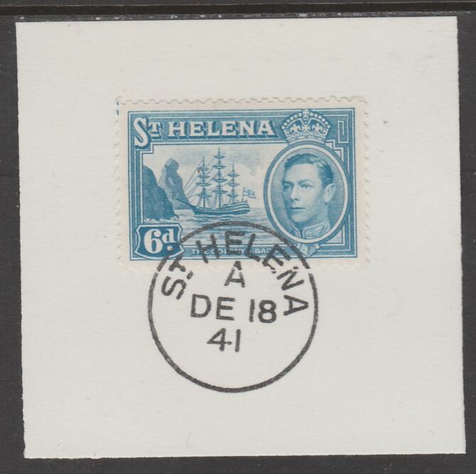 St Helena 1938 KG6 6d light blue on piece cancelled with full strike of Madame Joseph forged postmark type 344, stamps on , stamps on  stamps on , stamps on  stamps on  kg6 , stamps on  stamps on forgeries