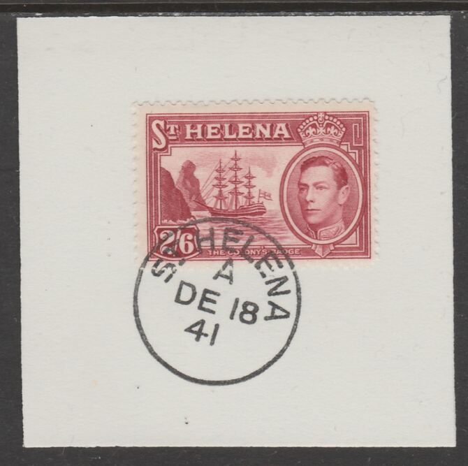 St Helena 1938 KG6 2s6d maroon on piece cancelled with full strike of Madame Joseph forged postmark type 344, stamps on , stamps on  stamps on , stamps on  stamps on  kg6 , stamps on  stamps on forgeries