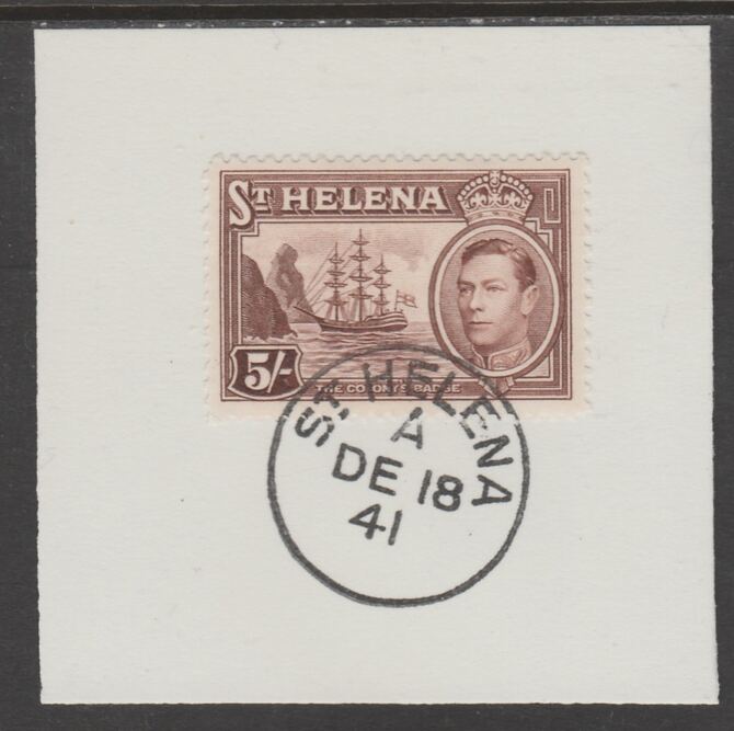 St Helena 1938 KG6 5s chocolate on piece cancelled with full strike of Madame Joseph forged postmark type 344, stamps on , stamps on  stamps on , stamps on  stamps on  kg6 , stamps on  stamps on forgeries