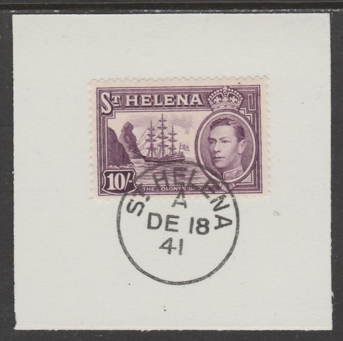 St Helena 1938 KG6 10s purple on piece cancelled with full strike of Madame Joseph forged postmark type 344, stamps on , stamps on  stamps on , stamps on  stamps on  kg6 , stamps on  stamps on forgeries