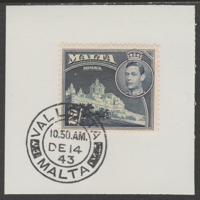 Malta 1938 KG6 Mdina Cathedral 2s on piece cancelled with full strike of Madame Joseph forged postmark type 250, stamps on , stamps on  stamps on , stamps on  stamps on  kg6 , stamps on  stamps on forgeries