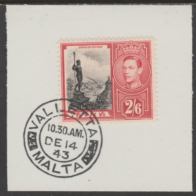 Malta 1938 KG6 Statue of Neptune 2s6d on piece cancelled with full strike of Madame Joseph forged postmark type 250, stamps on , stamps on  stamps on , stamps on  stamps on  kg6 , stamps on  stamps on forgeries