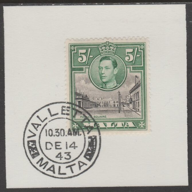 Malta 1938 KG6 Palace Square 5s on piece cancelled with full strike of Madame Joseph forged postmark type 250, stamps on , stamps on  kg6 , stamps on forgeries