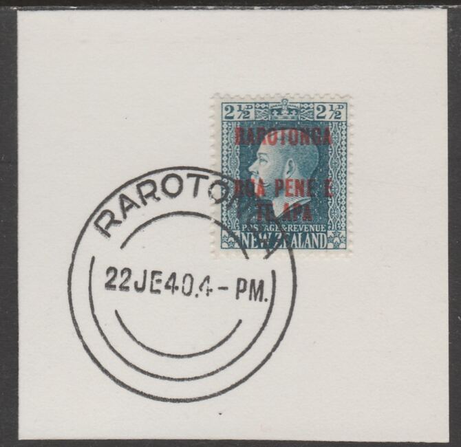 Cook Islands 1919  NZ KG5 2.5d opt'd Rarotonga on piece cancelled with full strike of Madame Joseph forged postmark type 127, stamps on , stamps on  stamps on , stamps on  stamps on  kg5 , stamps on  stamps on forgeries