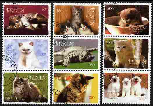 Benin 2003 Domestic Cats set of 9 fine cto used, stamps on , stamps on  stamps on cats