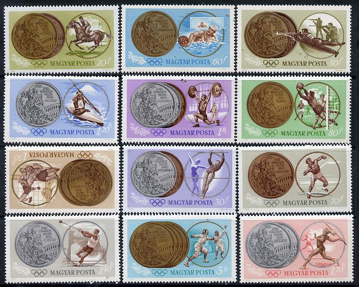 Hungary 1965 Tokyo Olympic Games perf set of 12 unmounted mint, SG 2044-55, Mi 2089-2100, stamps on olympics, stamps on sport