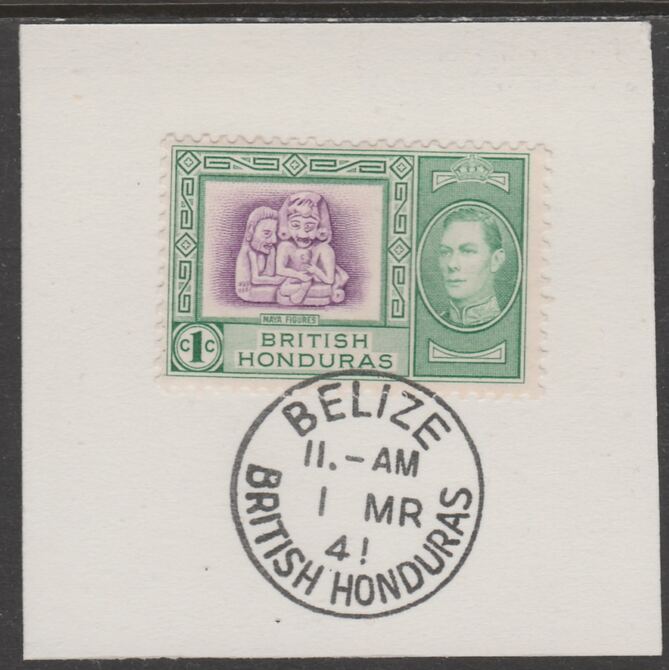 British Honduras 1938 KG6 1c pictorial def on piece cancelled with full strike of Madame Joseph forged postmark type 77, stamps on , stamps on  stamps on , stamps on  stamps on  kg6 , stamps on  stamps on forgeries