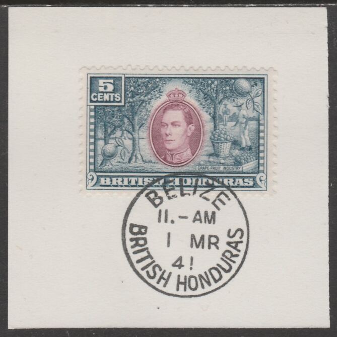 British Honduras 1938 KG6 5c pictorial def on piece cancelled with full strike of Madame Joseph forged postmark type 71, stamps on , stamps on  kg6 , stamps on forgeries