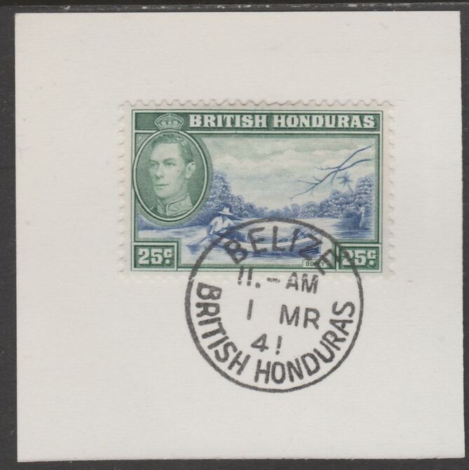 British Honduras 1938 KG6 25c pictorial def on piece cancelled with full strike of Madame Joseph forged postmark type 77, stamps on , stamps on  stamps on , stamps on  stamps on  kg6 , stamps on  stamps on forgeries