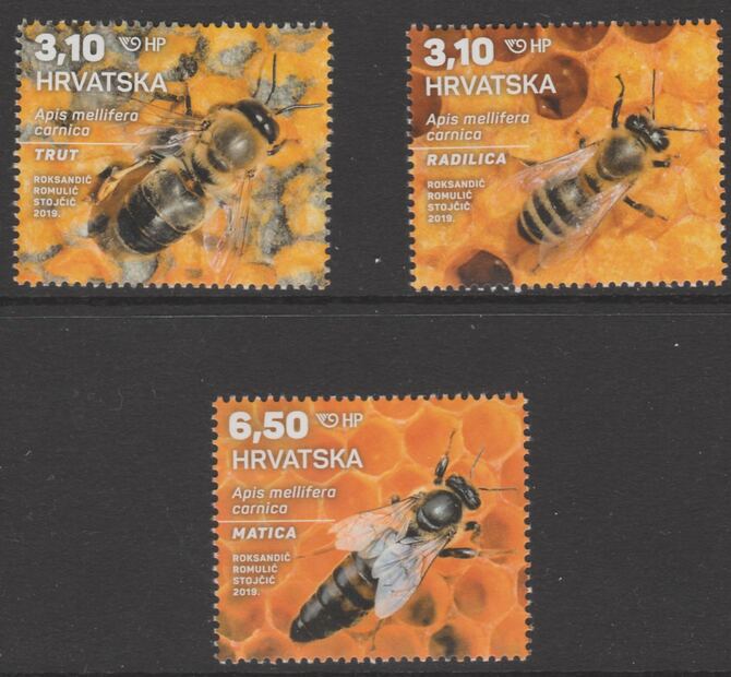 Croatia 2019 Honey Bees perf set of 3 unmounted mint, stamps on bees