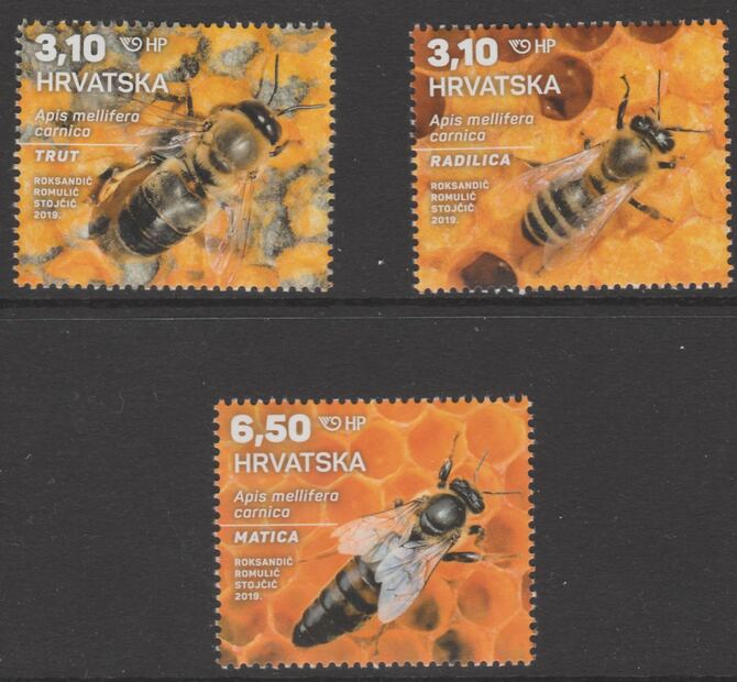 Croatia 2019 Honey Bees perf set of 3 unmounted mint, stamps on , stamps on  stamps on bees