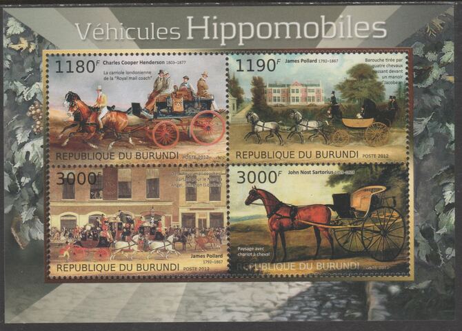 Burundi 2012 Horse-drawn Vehicles perf sheetlet containing 4 values unmounted mint., stamps on horses, stamps on transport