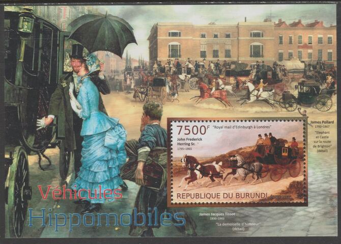 Burundi 2012 Horse-drawn Vehicles perf souvenir sheet containing 1 value unmounted mint., stamps on horses, stamps on transport