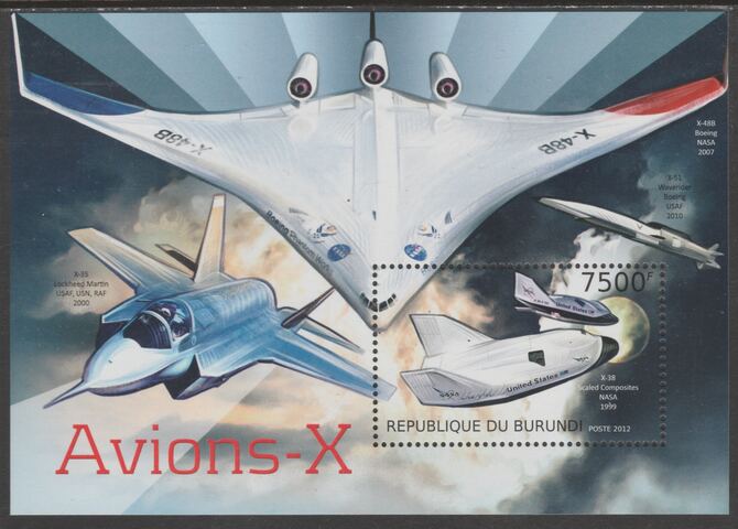 Burundi 2012 Experimental Aircraft perf souvenir sheet containing 1 value unmounted mint., stamps on , stamps on  stamps on aviation, stamps on  stamps on transport
