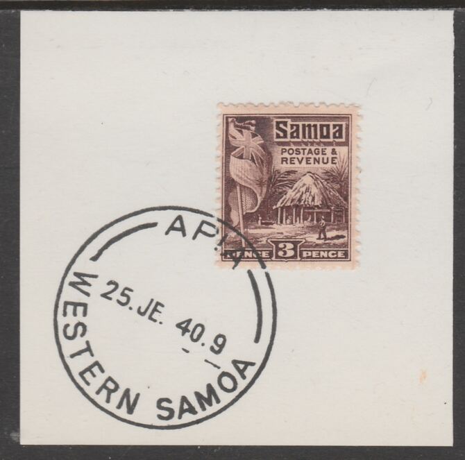 Samoa 1921 Native Hut 3d sepia on piece cancelled with full strike of Madame Joseph forged postmark type 376, stamps on , stamps on  kg5 , stamps on forgeries, stamps on 