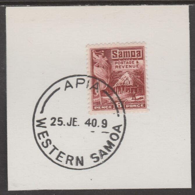 Samoa 1921 Native Hut 8d red-brown on piece cancelled with full strike of Madame Joseph forged postmark type 376, stamps on , stamps on  stamps on , stamps on  stamps on  kg5 , stamps on  stamps on forgeries, stamps on  stamps on  