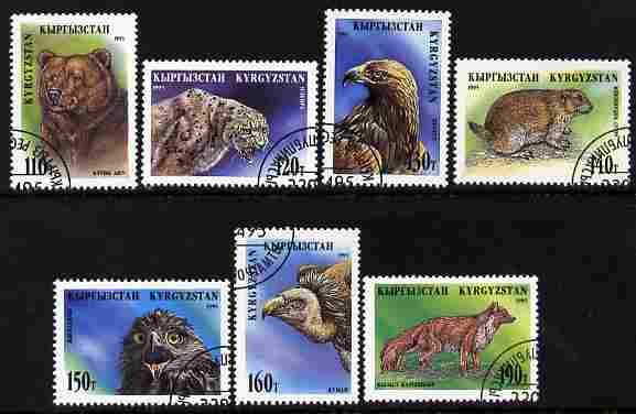 Kyrgyzstan 1995 Animals perf set of 7 fine cto used SG 53-59, stamps on , stamps on  stamps on animals, stamps on  stamps on bears, stamps on  stamps on birds, stamps on  stamps on foxes, stamps on  stamps on birds of prey, stamps on  stamps on eagles, stamps on  stamps on 