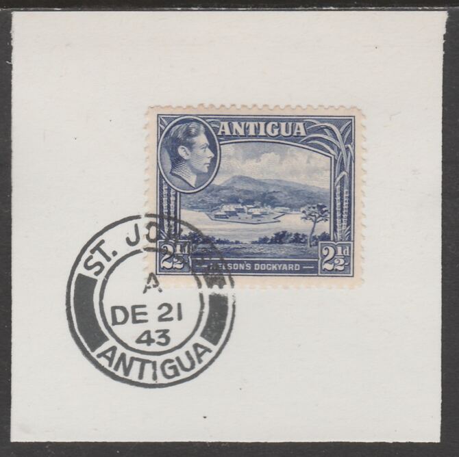 Antigua 1938 KG6 2.5d ultramarine on piece with full strike of Madame Joseph forged postmark type 18, stamps on , stamps on  stamps on , stamps on  stamps on  kg6 , stamps on  stamps on foprgeries