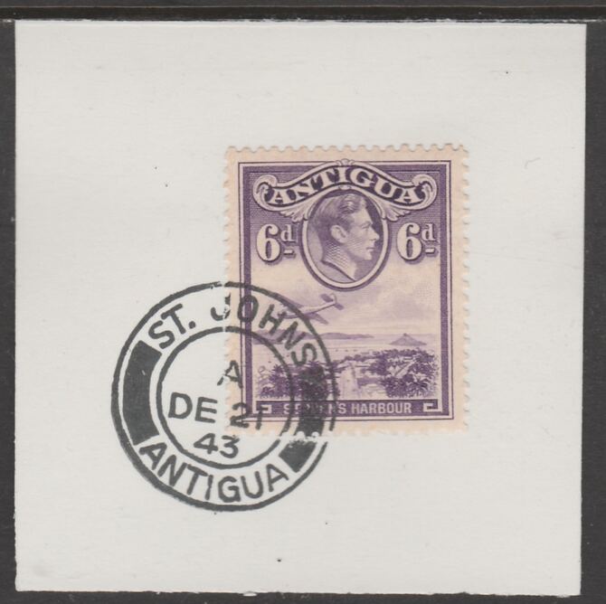 Antigua 1938 KG6 6d violet on piece with full strike of Madame Joseph forged postmark type 18, stamps on , stamps on  stamps on , stamps on  stamps on  kg6 , stamps on  stamps on foprgeries