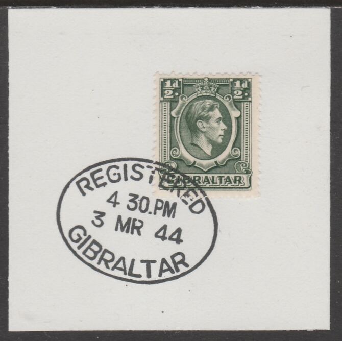 Gibraltar 1938-51 KG6 1/2d deep green on piece with full strike of Madame Joseph forged postmark type 188, stamps on , stamps on  kg6 , stamps on 