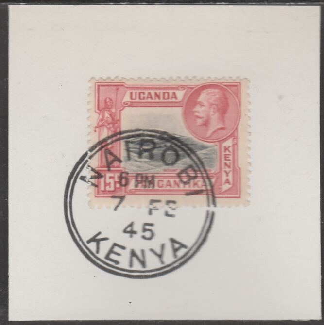 Kenya, Uganda & Tanganyika 1935 KG5 15c black & scarlet on piece cancelled with full strike of Madame Joseph forged postmark type 226, stamps on , stamps on  kg5 , stamps on forgeries