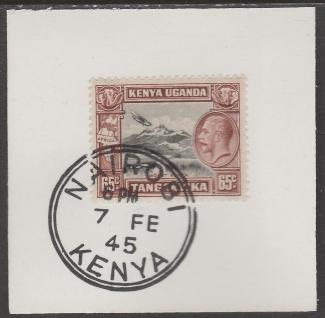 Kenya, Uganda & Tanganyika 1935 KG5 65c black & brown on piece cancelled with full strike of Madame Joseph forged postmark type 224 or 226, stamps on , stamps on  stamps on , stamps on  stamps on  kg5 , stamps on  stamps on forgeries