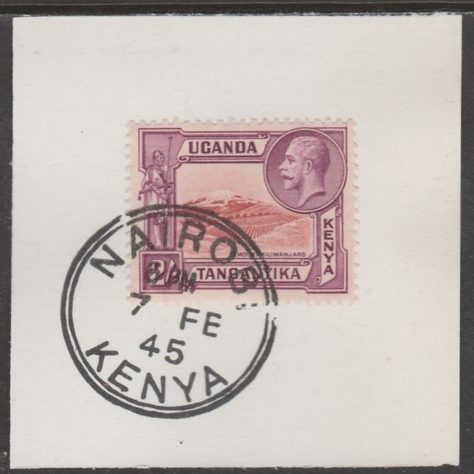 Kenya, Uganda & Tanganyika 1935 KG5 2s lake & purple on piece cancelled with full strike of Madame Joseph forged postmark type 226, stamps on , stamps on  kg5 , stamps on forgeries