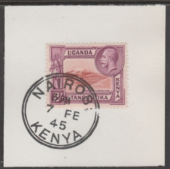 Kenya, Uganda & Tanganyika 1935 KG5 2s lake & purple on piece cancelled with full strike of Madame Joseph forged postmark type 226, stamps on , stamps on  stamps on , stamps on  stamps on  kg5 , stamps on  stamps on forgeries