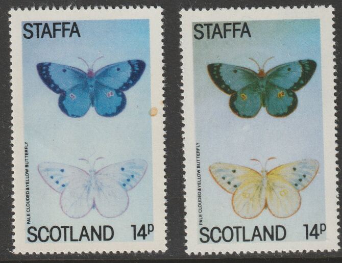Staffa 1979 Butterflies - 14p Clouded & Yellow superb shade plus normal, both unmounted mint, stamps on butterflies