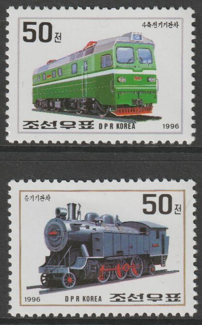 North Korea 1996 Railway Locomotives perf set of 2 unmounted mint, stamps on , stamps on  stamps on railways