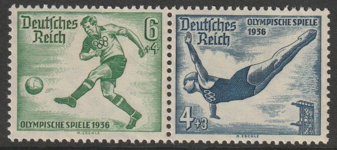 Germany 1936 Summer Olympics 4pf & 6pf se-tenant pair unmounted mint, SG 607-8, stamps on sport, stamps on diving, stamps on football