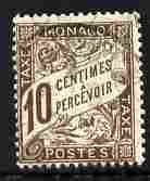 Monaco 1905-09 Postage Due 10c sepia fine used SG D32, stamps on postage dues