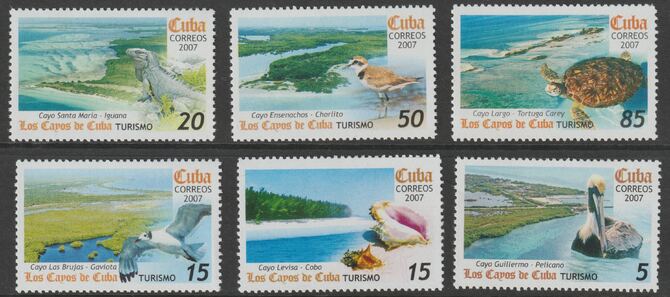 Cuba 2007 Tourism & Wildlife perf set of 6 values unmounted mint, SG 5068-73, stamps on tourism, stamps on shells, stamps on birds, stamps on iguana, stamps on turtles
