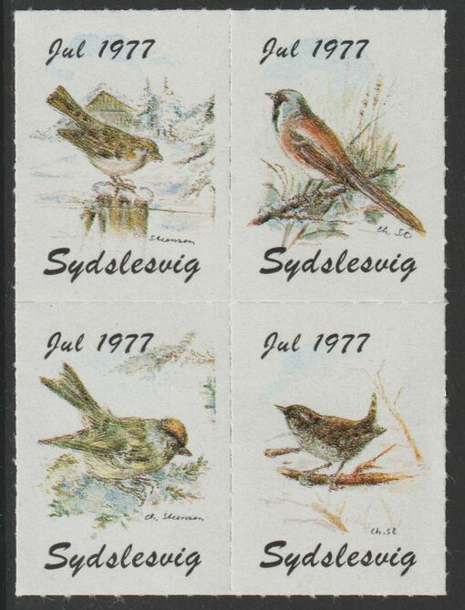 Cinderella - Southern Schleswig 1977 Birds se-tenant block of 4, unmounted mint, stamps on birds