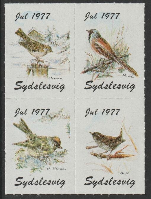 Cinderella - Southern Schleswig 1977 Birds se-tenant block of 4, unmounted mint, stamps on , stamps on  stamps on birds