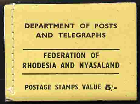 Rhodesia & Nyasaland 1955 5s booklet (yellow cover) complete and fine SG SB1, stamps on , stamps on  stamps on booklet - rhodesia & nyasaland 1955 5s booklet (yellow cover) complete and fine sg sb1